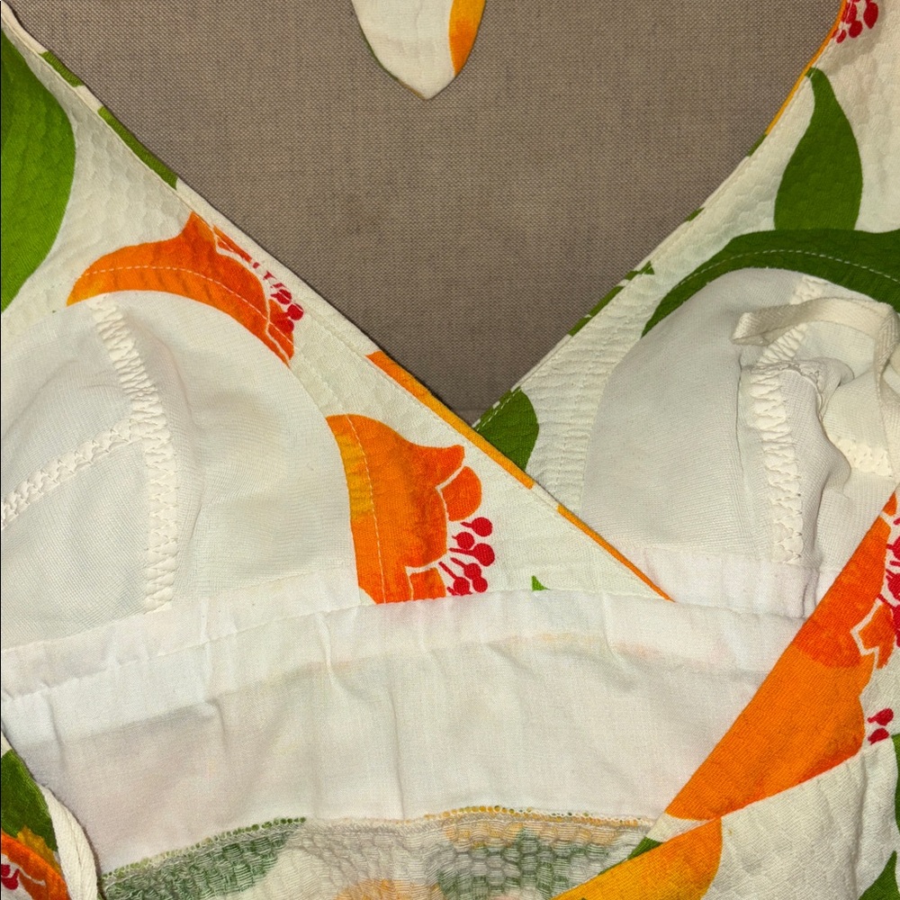 Vintage Malia Honolulu 1960s 70s Orange Green Floral Halter Neck Maxi Dress - S - Picture 9 of 12